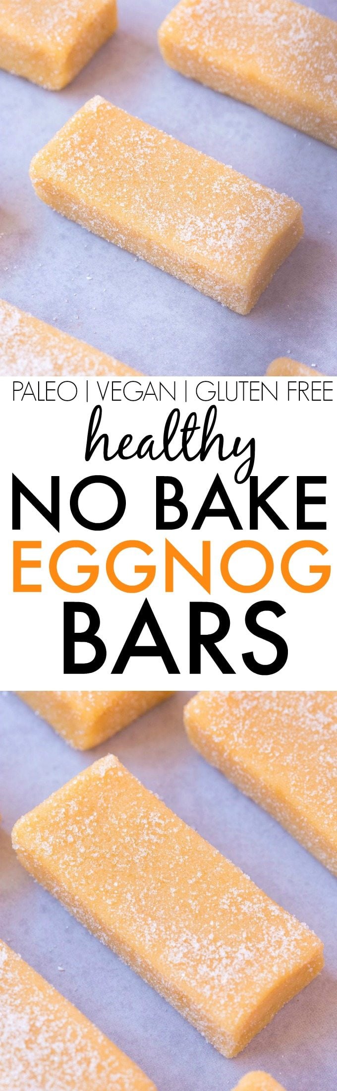 Healthy No Bake Eggnog Bars- Super chewy and delicious bars LOADED with protein and fiber but ZERO sugar, dairy, grains or butter- The PERFECT Snack or dessert! {vegan, gluten free, paleo recipe}- thebigmansworld.com