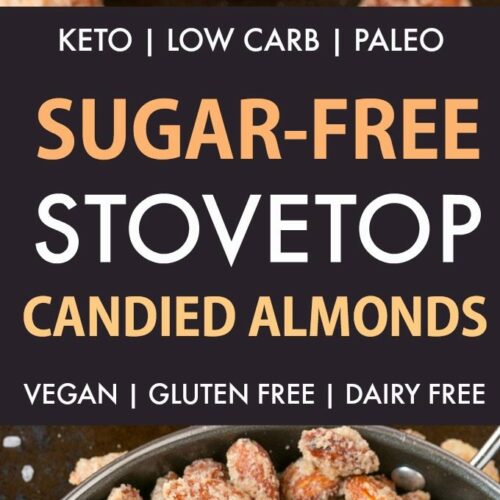 Easy Sugar-Free Candied Almonds (Keto, Low Carb, Paleo)- Stovetop made candied almonds made with zero sugar or oil- Perfect for holidays, gifts and every day guilt-free snacking! {vegan, gluten free, dairy free recipe}- #pecans #sugarfree #lowcarb #ketodessert | Recipe on thebigmansworld.com