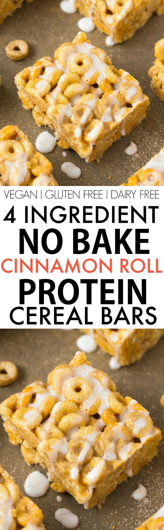 Healthy 4 Ingredient No Bake Cinnamon Roll Protein Cereal Bars