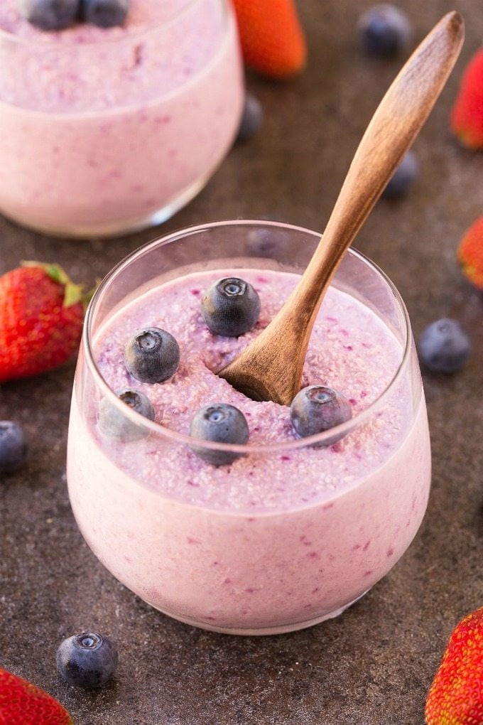 4 Ingredient Mixed Berry Breakfast Smoothie (Whole30, Paleo, V, GF)- Whole 30 friendly thick, creamy, satisfying smoothie to keep you satisfied for hours- Delicious snack or post dinner drink too! Four ingredients, easy, quick and naturally sweetened! {vegan, gluten free, paleo, dairy free, whole30 recipe}- thebigmansworld.com