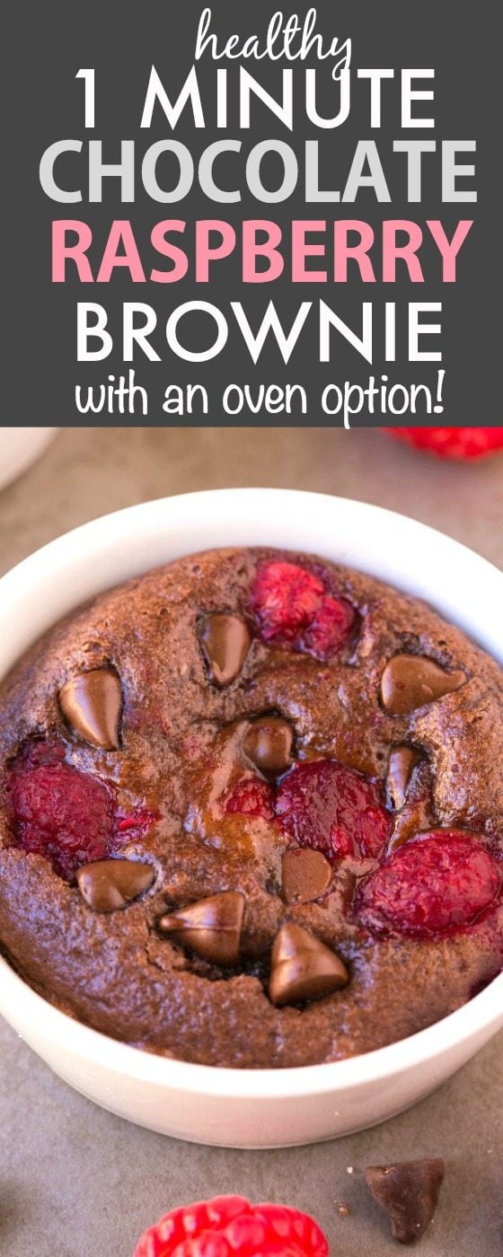 Healthy 1 Minute Chocolate Raspberry Brownie (Paleo, V, GF, Low Carb)- Moist, gooey, quick and easy dessert or snack! Flourless, grain free and single serving! Loaded with chocolate, raspberries and perfect for Valentine's day too! Oven option included! {vegan, gluten free, sugar free, paleo recipe}- thebigmansworld.com