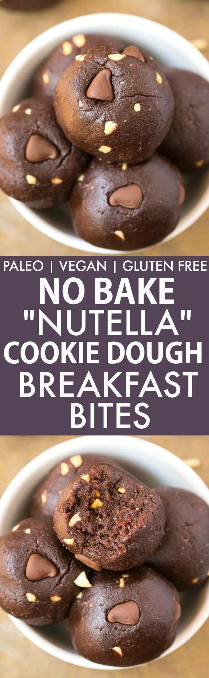 Healthy No Bake "Nutella" Cookie Dough BREAKFAST Bites (GF, V, Paleo)- Quick, easy and delicious no bake bites which take minutes to whip up and like having a guilt-free, protein packed dessert for breakfast! Dairy free and refined sugar free! {vegan, gluten free, paleo recipe}- thebigmansworld.com