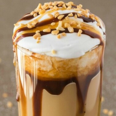 Healthy Low Carb Snickers Breakfast Shake- Quick, easy and frappe-like! It's protein packed and perfect for weight loss- NO dairy and sugar-free! {Vegan, gluten free, paleo recipe}- thebigmansworld.com