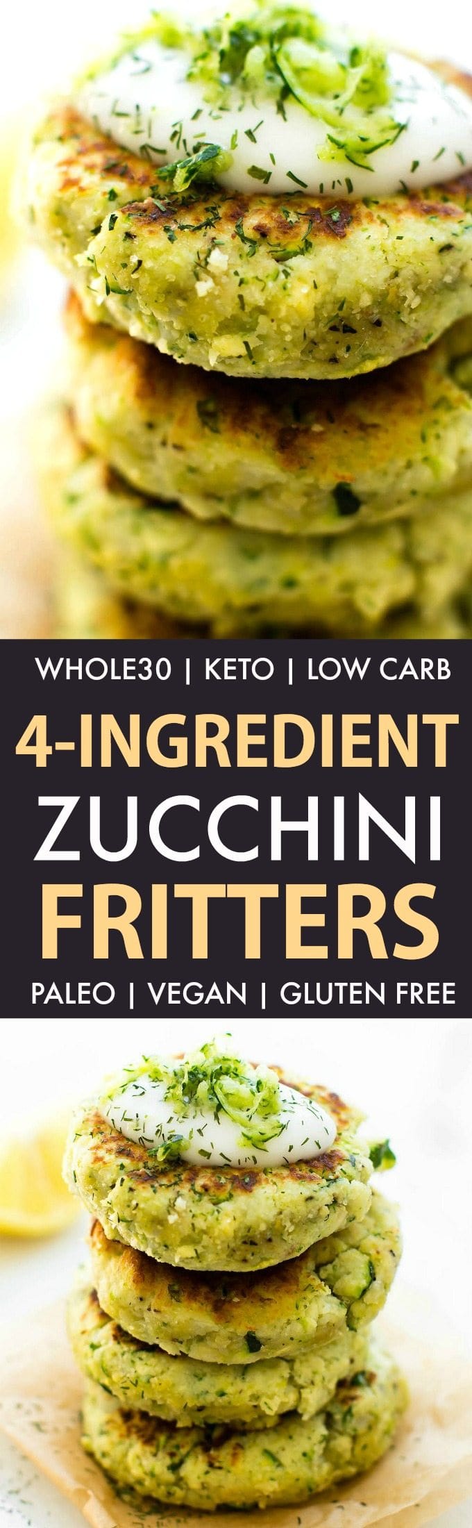 4 ingredient zucchini cauliflower fritters (paleo, vegan)