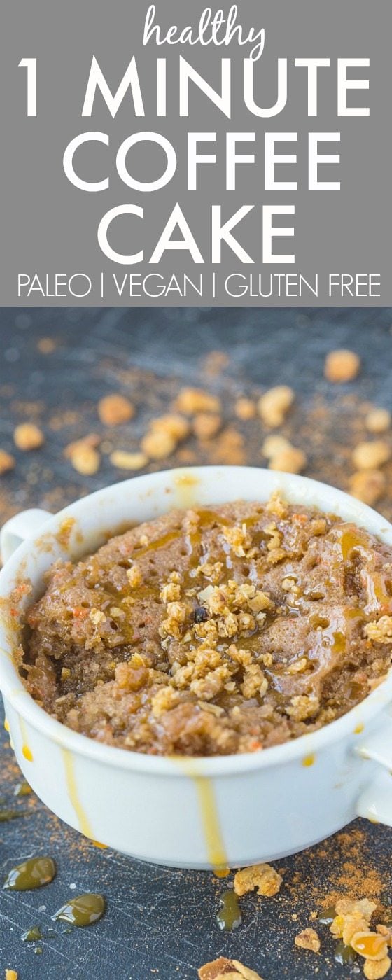 Healthy 1 Minute Classic Coffee Mug Cake- Light, fluffy and moist in the inside! Single serving and packed full of protein and NO sugar whatsoever-Even the crumble too! vegan, gluten free, paleo recipe- thebigmansworld.com