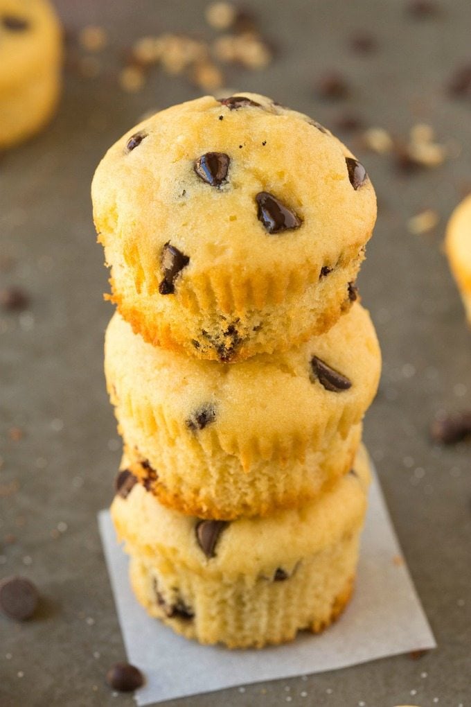 5 Ingrediente Muffins de Proteína de Chocolate Chip (GF, V, Paleo)- Saudável, 5-ingredientes de muffins fofos carregados com pedaços de chocolate e 100% sem culpa e com baixo teor de carboneto! {sem açúcar, vegan, receita sem glúten}- thebigmansworld.com