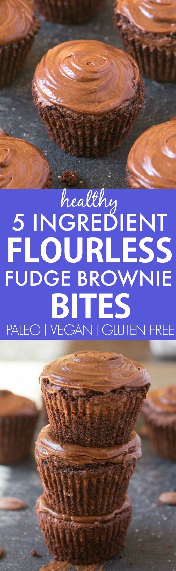 Healthy 5 Ingredient Flourless Protein Fudge Brownie Bites- Easy, quick and delicious snack or dessert which is moist and gooey and with a thick, layer of clean eating frosting! Completely sugar free and guilt-free! {vegan, gluten free, paleo recipe}- thebigmansworld.com