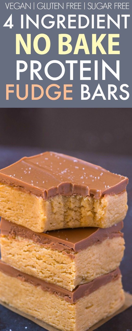 Healthy 4 Ingredient No Bake Protein Fudge Bars (V, GF, DF)- Smooth, creamy and melt in your mouth fudge bars packed with protein and completely guilt-free! {vegan, gluten free, sugar free recipe}- thebigmansworld.com