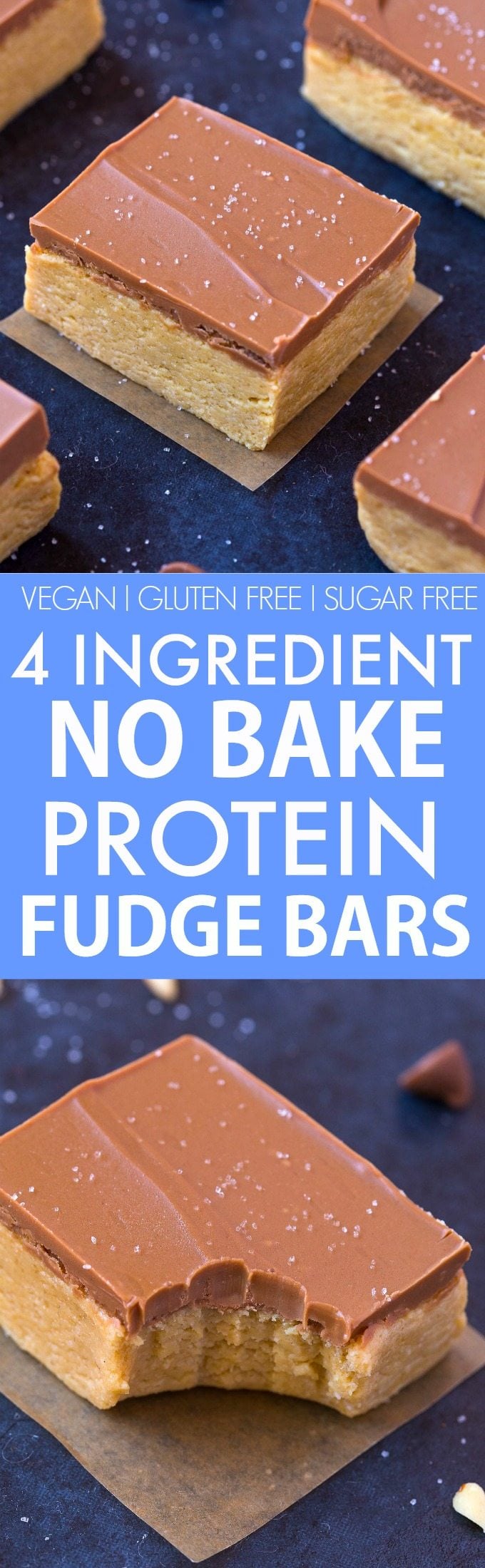 Healthy 4 Ingredient No Bake Protein Fudge Bars (V, GF, DF)- Smooth, creamy and melt in your mouth fudge bars packed with protein and completely guilt-free! {vegan, gluten free, sugar free recipe}- thebigmansworld.com