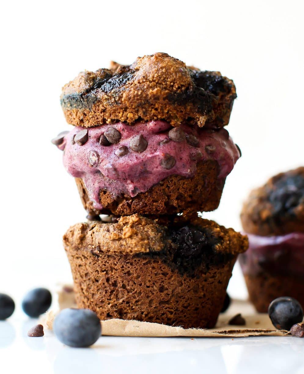 Chocolate Blueberry Muffin Ice Cream Sandwiches