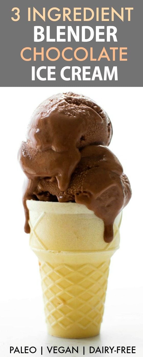 Healthy 3 Ingredient No Churn Blender Chocolate Ice Cream (Paleo, Vegan