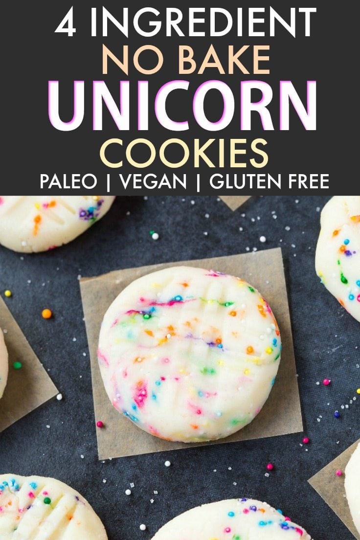Healthy No Bake Unicorn Cookies (V, GF, DF, P)- 4-Ingredient no bake cookies inspired by the unicorn frappuccino- Ready in 5 minutes! {vegan, gluten free, paleo recipe}- thebigmansworld.com