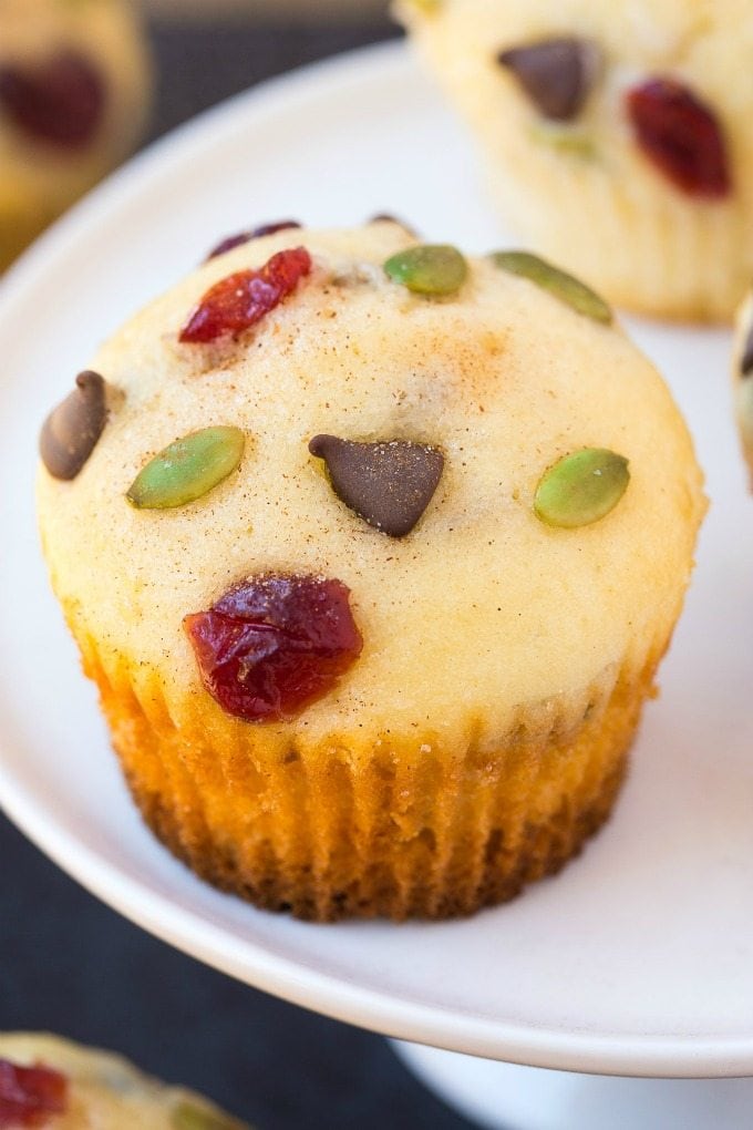 Healthy Trail Mix Muffins (V, GF, DF)- Allergy-Friendly and free from the top 8 allergens, these one bowl bakery style muffins are made with no butter or oil, but are tender and fluffy! {vegan, gluten free, sugar free recipe}- thebigmansworld.com