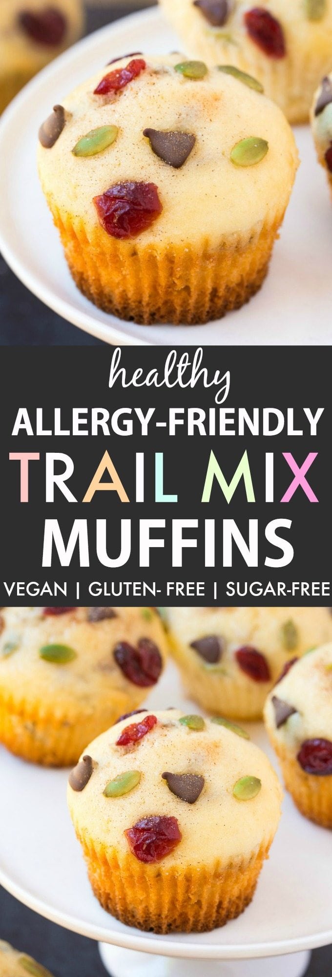 Healthy Trail Mix Muffins (V, GF, DF)- Allergy-Friendly and free from the top 8 allergens, these one bowl bakery style muffins are made with no butter or oil, but are tender and fluffy! {vegan, gluten free, sugar free recipe}- thebigmansworld.com