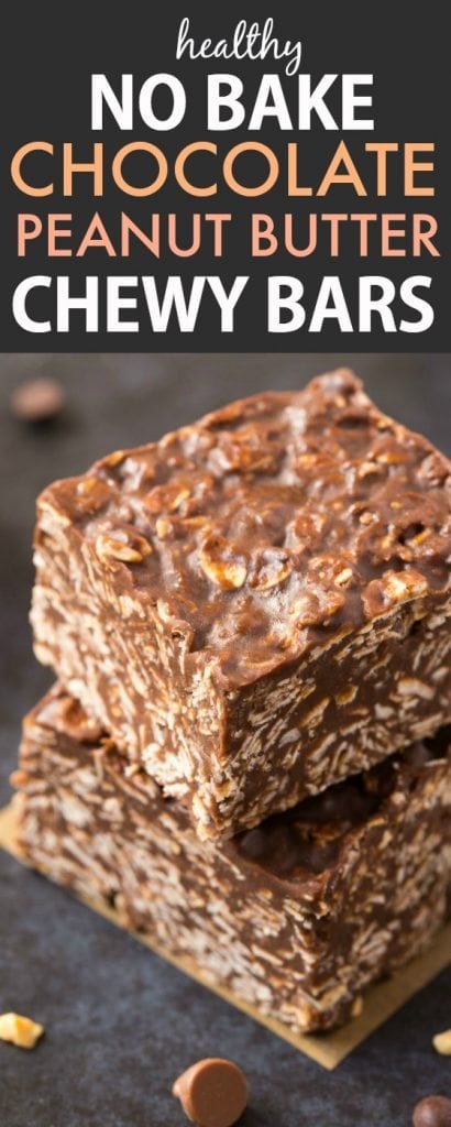 Healthy No Bake Chocolate Peanut Butter Chewy Bars (Vegan, Gluten Free)