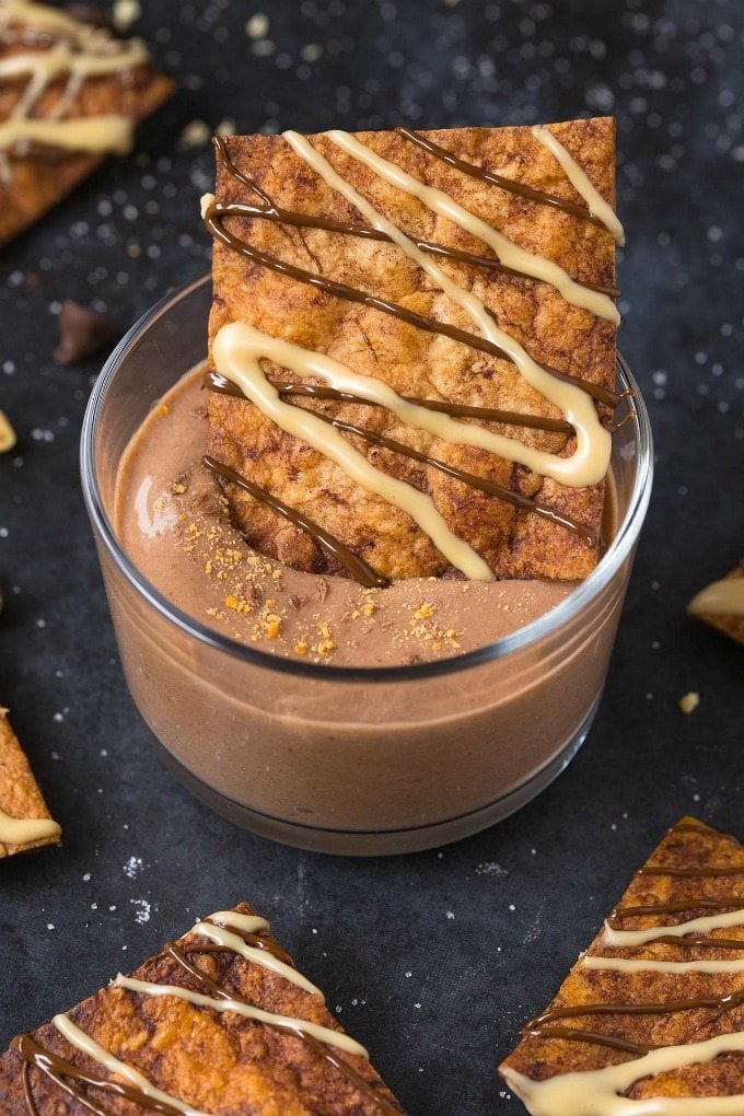 Healthy Chocolate Peanut Butter Breakfast Cheesecake (V, GF, DF)- Thick, creamy and packed with protein, this clean eating recipe is LOADED with peanut butter flavor, minus all the fat and zero sugar! {vegan, gluten fee, sugar free recipe}- thebigmansworld.com