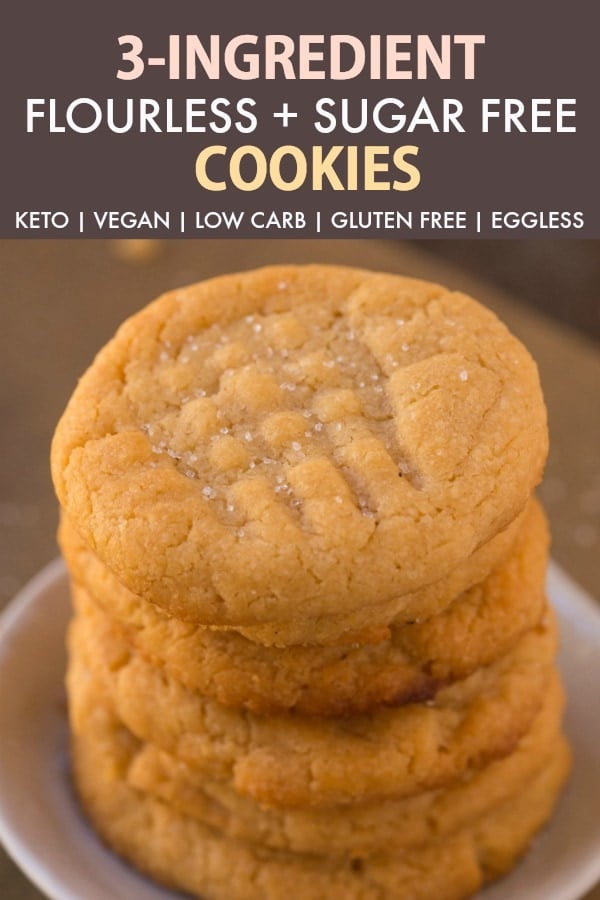 A stack of 3 ingredient flourless sugar free eggless peanut butter cookies