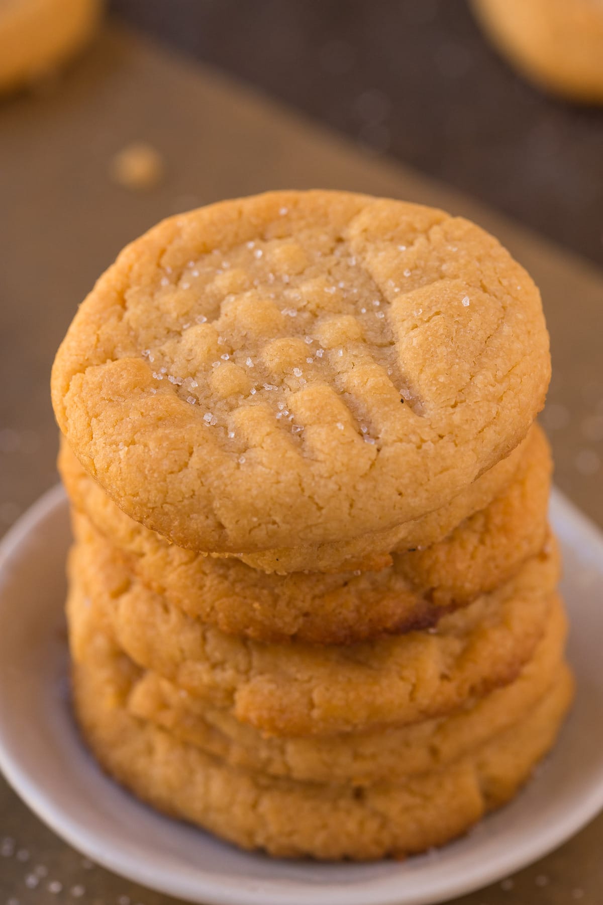 3 ingredient flourless sugar free eggless peanut butter cookies topped with sea salt