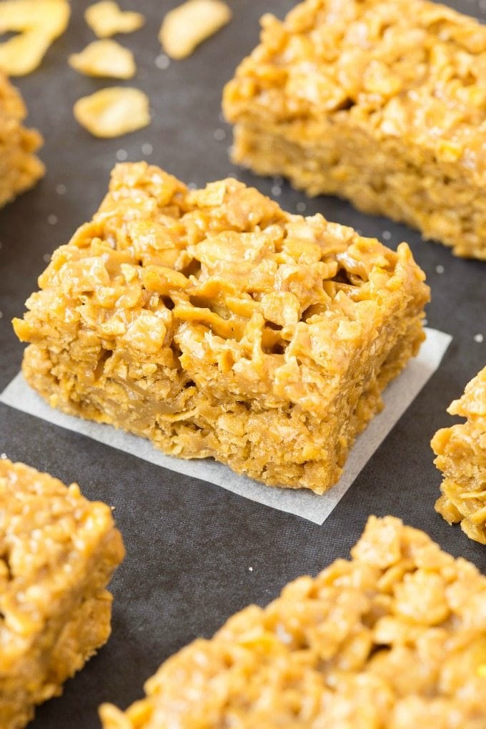 Peanut Butter Cereal Bars made with cornflakes