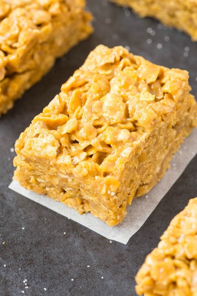 Cornflake bars made with peanut butter- They taste like cornflake cookies!