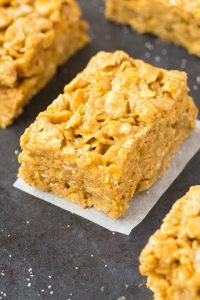 3 Ingredient No Bake Peanut Butter Corn Flake Crunch Bars (V, GF, DF)- Healthy, Crunchy, gooey, sticky and EASY bars which take minutes to whip up! A kid friendly dessert or snack! {vegan, gluten free, dairy free recipe}- thebigmansworld.com