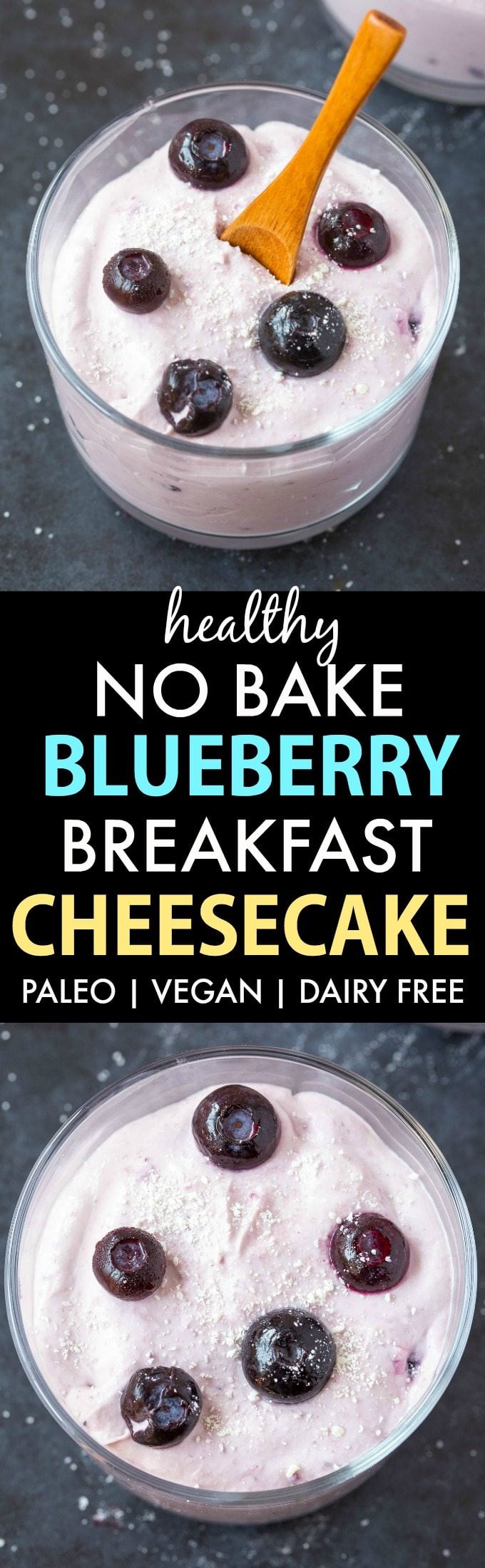 Healthy Blueberry Breakfast Cheesecake (V, GF, P, DF)- Easy, make-ahead and no-bake breakfast which is low carb and sugar-free too! {vegan, gluten free, paleo, dairy free recipe}- thebigmansworld.com