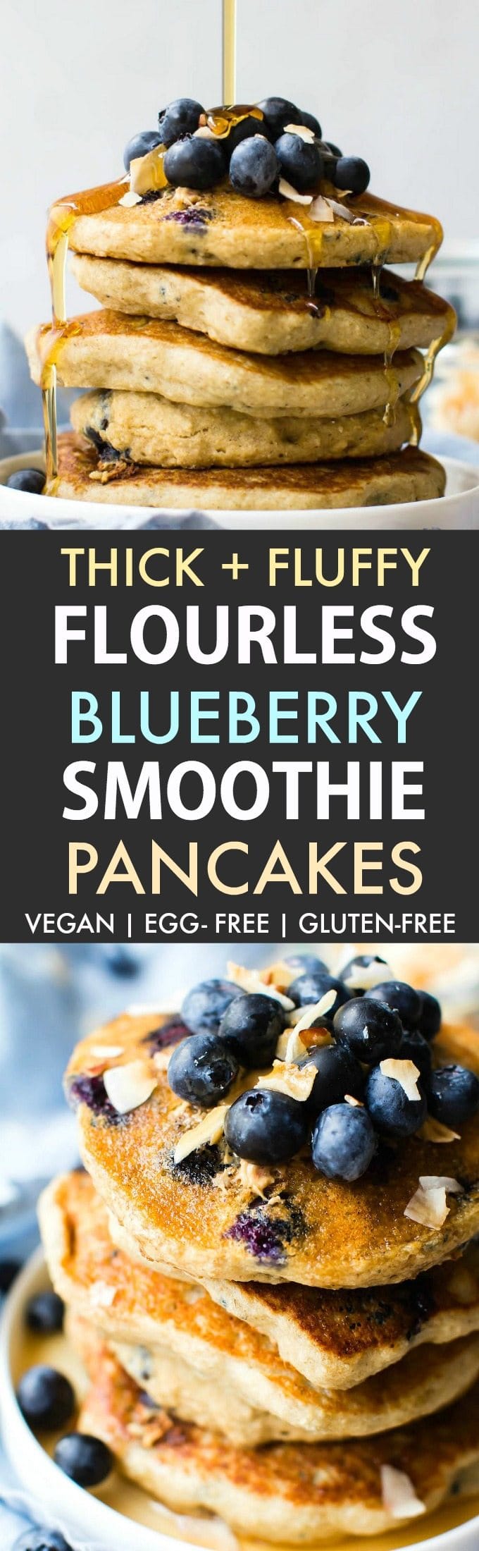 fluffy flourless blueberry smoothie pancakes (vegan, gluten free, sugar free)