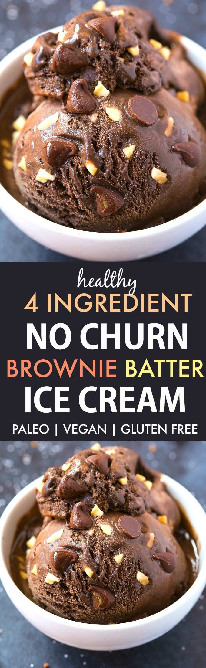 4 Ingredient No Churn Brownie Batter Ice Cream (V, GF, Paleo)- An easy and guilt-free 4 ingredient recipe for thick and creamy brownie batter ice cream! {vegan, gluten free, dairy free, sugar free}- thebigmansworld.com