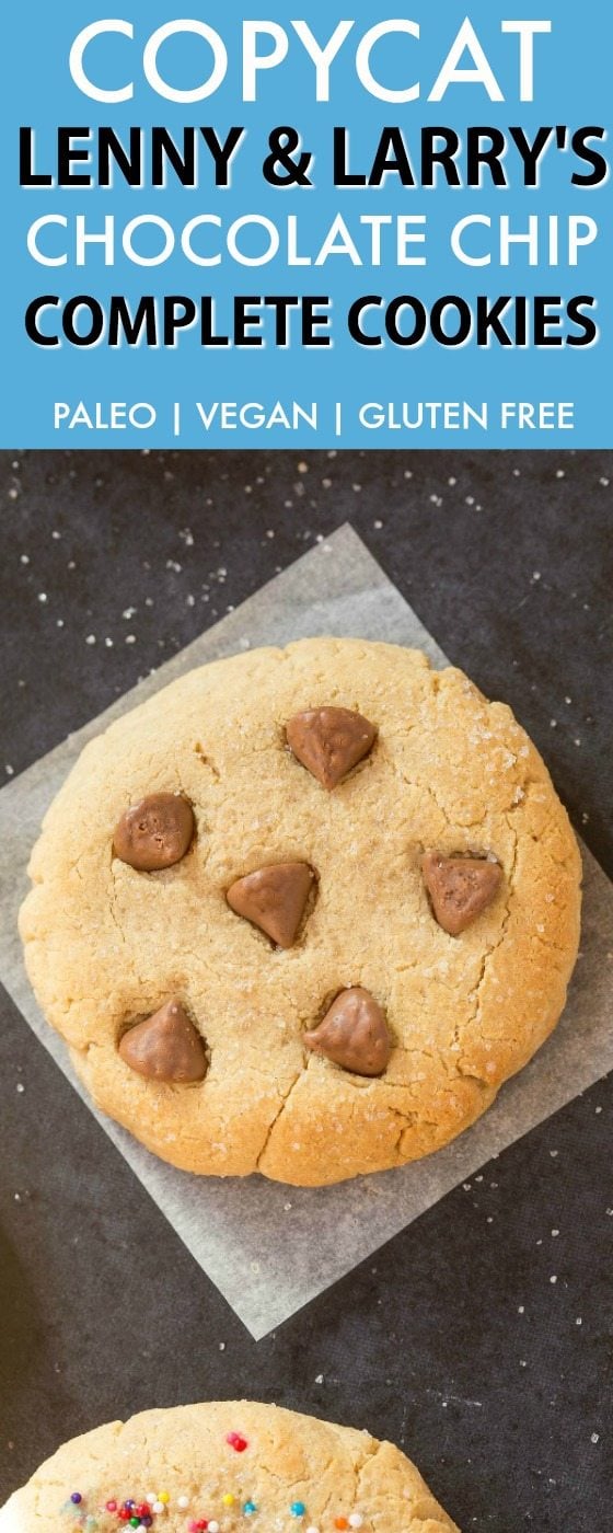 Copycat Lenny & Larry's Chocolate Chip Complete Cookie (V, GF, DF, Paleo)- An easy, healthy, single serve protein cookie recipe, dense, chewy and soft in the center! 5 Ingredients and no sugar! {vegan, gluten free, low carb}- thebigmansworld.com