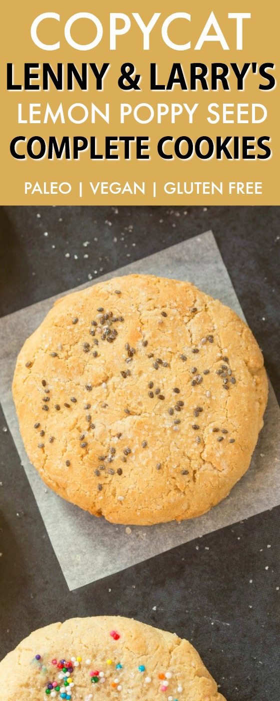 Copycat Lenny & Larry's Lemon Poppy Seed Complete Cookie (V, GF, DF, Paleo)- An easy, healthy, single serve protein cookie recipe, dense, chewy and soft in the center! 5 Ingredients and no sugar! {vegan, gluten free, low carb}- thebigmansworld.com