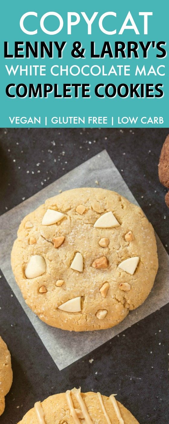 Copycat Lenny & Larry's White Chocolate Macadamia Complete Cookie (V, GF, DF, Paleo)- An easy, healthy, single serve protein cookie recipe, dense, chewy and soft in the center! 5 Ingredients and no sugar! {vegan, gluten free, low carb}- thebigmansworld.com