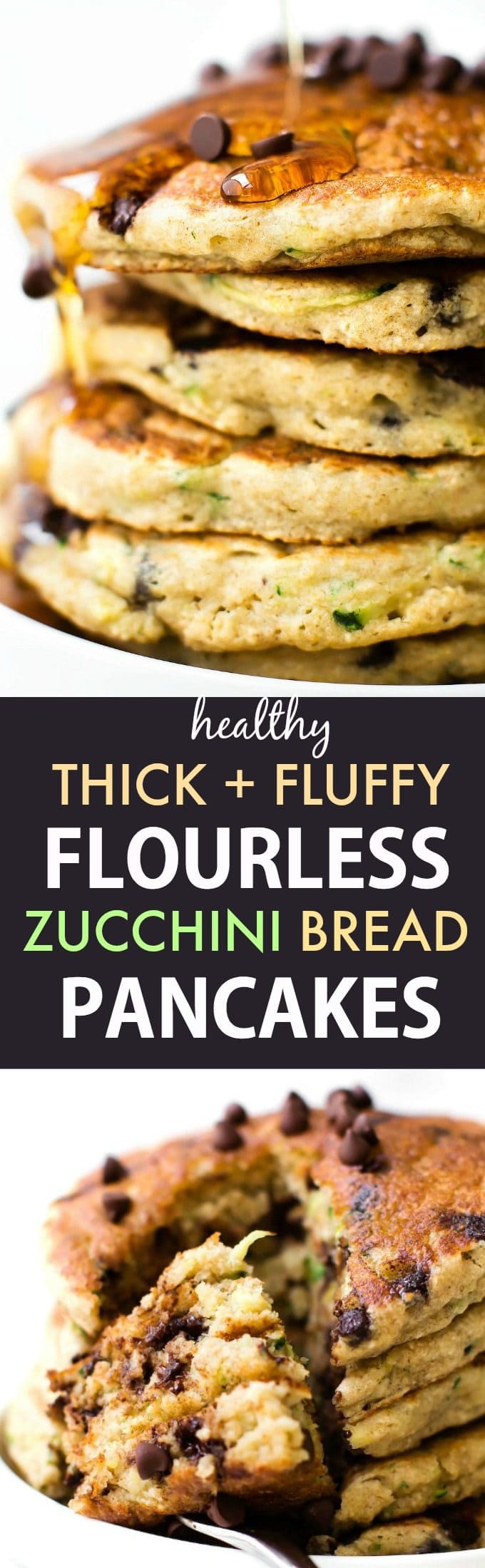 Fluffy Flourless Zucchini Bread Pancakes (V, GF, Sugar Free)- Thick & Fluffy Blender Flourless Zucchini Bread pancakes recipe made with no eggs and no flour! {vegan, gluten free, sugar free}- thebigmansworld.com