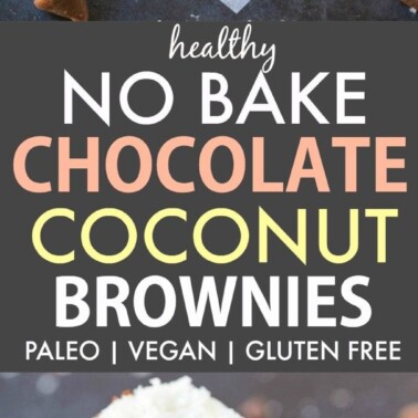 Healthy No Bake Chocolate Coconut Brownies (V, GF, Paleo, DF)- A quick and easy no bake bar recipe with a thick, chewy brownie base and 3-ingredient coconut layer! {vegan, gluten free, refined sugar free, low carb}- thebigmansworld.com