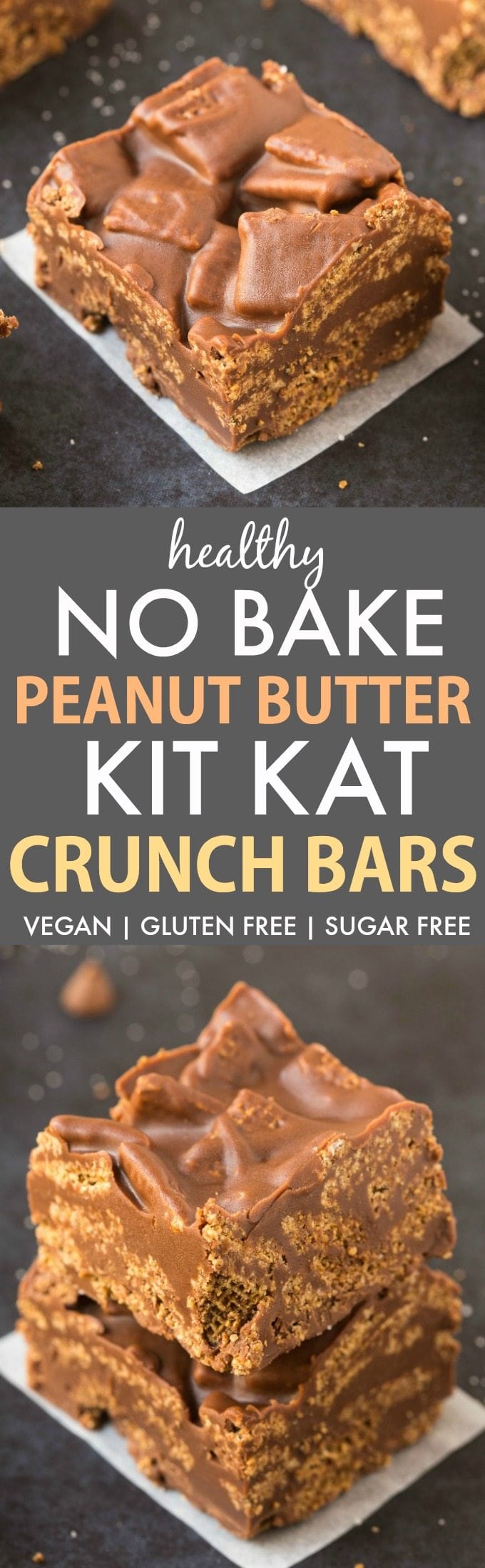 Healthy no bake peanut butter kit kat crunch bars (vegan, gluten free)