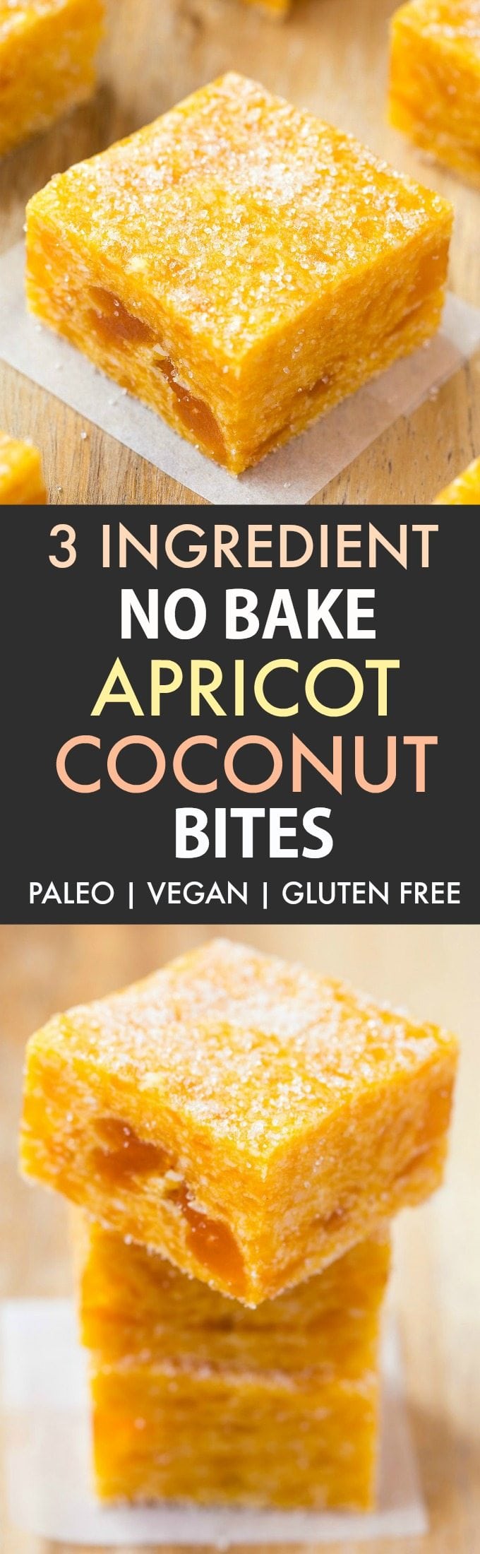 3 Ingredient No Bake Apricot Coconut Bites (Paleo, Vegan, Gluten Free) - Quick and easy apricot coconut energy bite recipe made with 3 ingredients and no sugar! {v, gf, p, df}- thebigmansworld.com