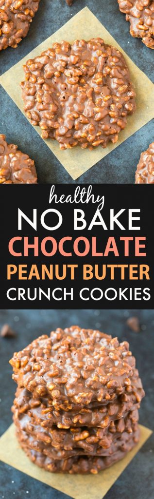 Healthy No Bake Chocolate Peanut Butter Crunch Cookies (Vegan, Gluten Free)