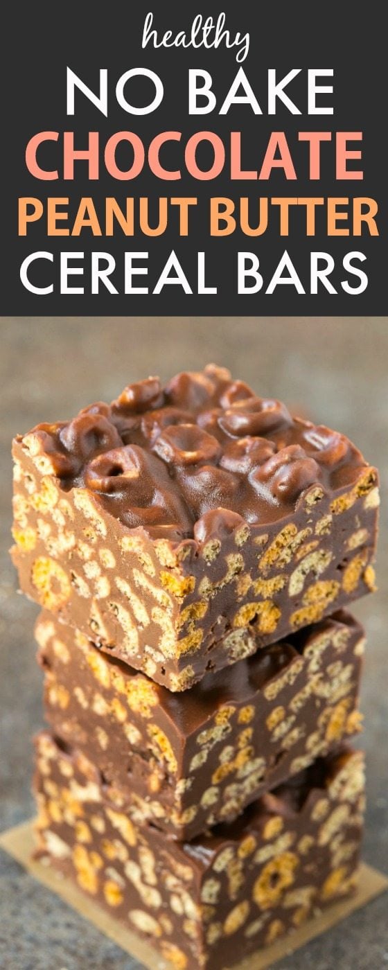 Healthy No Bake Chocolate Peanut Butter Cereal Bars (Vegan, Gluten Free)