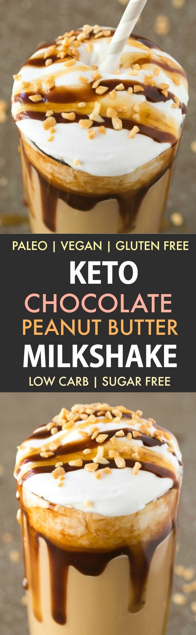Keto Chocolate Peanut Butter Milkshake (Dairy Free, Paleo, Vegan, Gluten Free)- Insanely thick and creamy chocolate peanut butter milkshake which tastes like snickers! It's low carb and sugar free too! {v, gf, p recipe}- #keto #ketobreakfast #lowcarb #smoothie #dairyfreemilkshake | Recipe on thebigmansworld.com