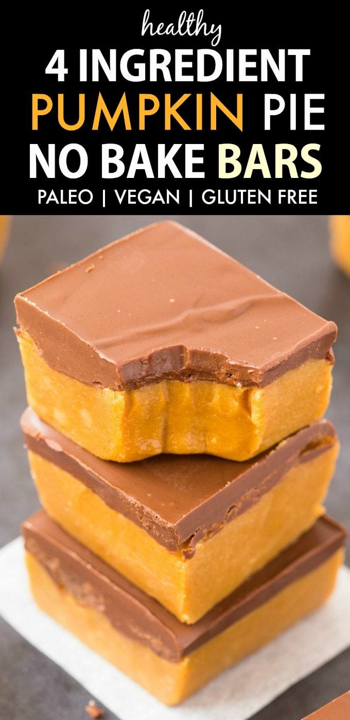 Healthy 4 Ingredient No Bake Pumpkin Pie Bars Paleo Vegan Gluten Free