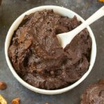 Healthy 4 Ingredient Applesauce Chocolate Frosting (Paleo, Vegan, Gluten Free)Thick, spreadable and glossy chocolate frosting made using just four EASY ingredients- Perfect for topping cupcakes, cakes, brownies and more! Sugar-free and dairy-free too! - thebigmansworld.com #frosting #sugarfree #paleo