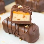 Healthy Homemade Twix Bars (Paleo, Vegan, Gluten Free)- A no bake and easy copycat version of the famous Twix Caramel Cookie Candy Bar- The wholesome snack or dessert to enjoy anytime! {v, gf, p recipe} | #twix #sugarfree #lowcarb #paleodessert | Recipe on thebigmansworld.com