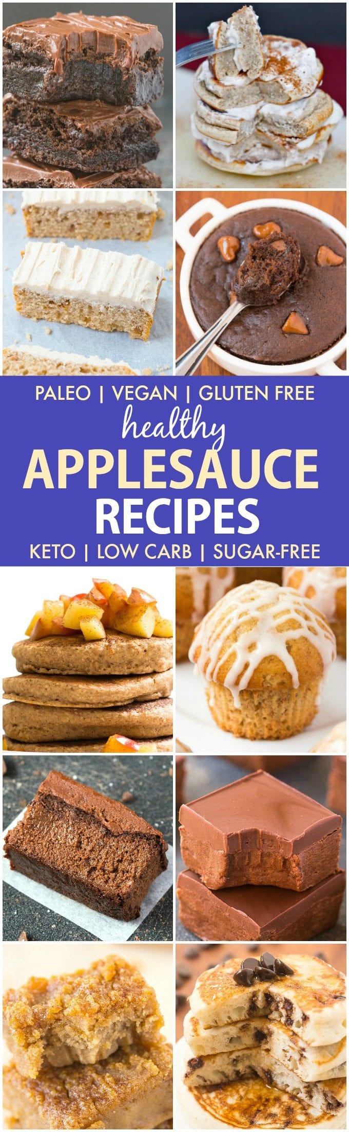 Healthy Recipes made with Applesauce (Paleo, Vegan, Gluten Free)- Easy ways to use leftover applesauce in a variety of recipes- Brownies, cakes, muffins no-bakes and more! Keto + Low Carb options too! #applesauce #healthybaking #healthy #sugarfree | Recipe on thebigmansworld.com