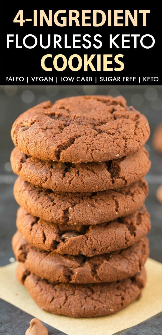 4-Ingredient Flourless Keto Chocolate Cookies (Paleo, Vegan, Low Carb, Sugar Free, Gluten Free)-An easy recipe for soft and chewy cookies using just 4 ingredients! Easy, healthy, delicious low carb high protein cookies which take less than 12 minutes to whip up! #keto #ketodessert #flourless #cookies | Recipe on thebigmansworld.com