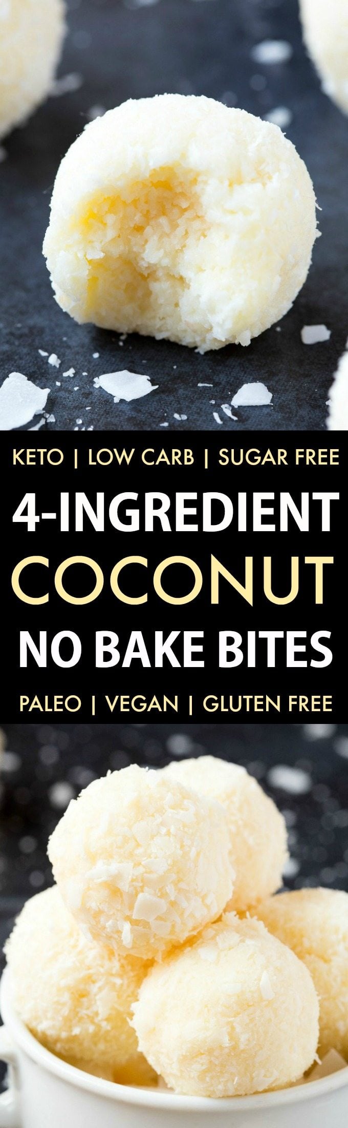 4 Ingredient Paleo Vegan Coconut No Bake Bites (Keto, Sugar Free)