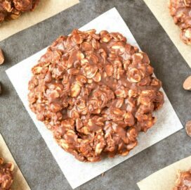 No Bake Chocolate Peanut Butter Oatmeal Cookies on a white plate
