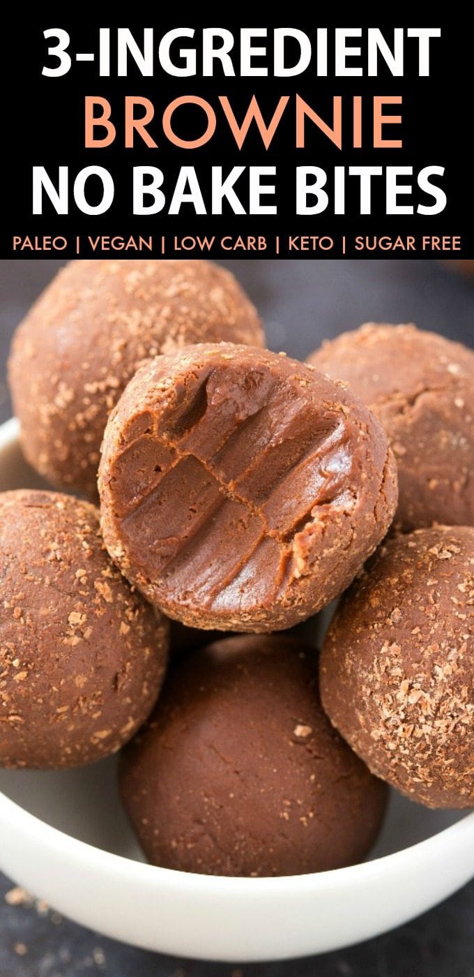 3-Ingredient Easy No Bake Brownie Bites (Keto, Paleo, Vegan, Sugar Free)- Quick and easy homemade brownie energy bites which take 5 minutes and need just 3 ingredients! A Fudgy, protein-rich, low carb snack to keep you satisfied! #energybites #nobake #ketorecipe #lowcarb | Recipe on thebigmansworld.com