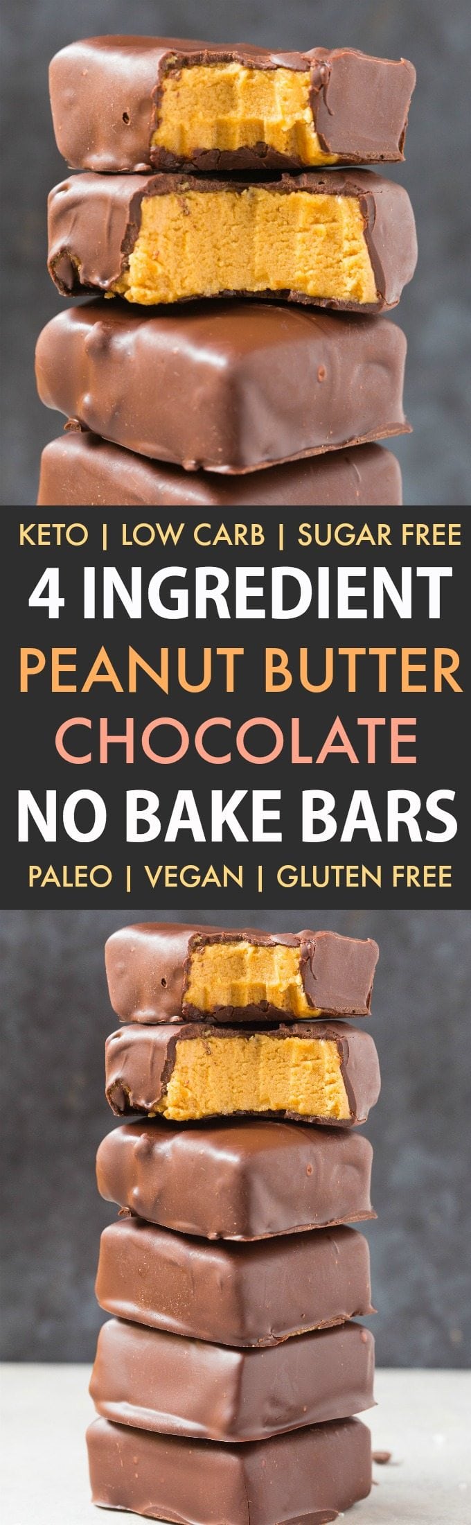 Healthy No Bake Peanut Butter Chocolate Bars in a collage