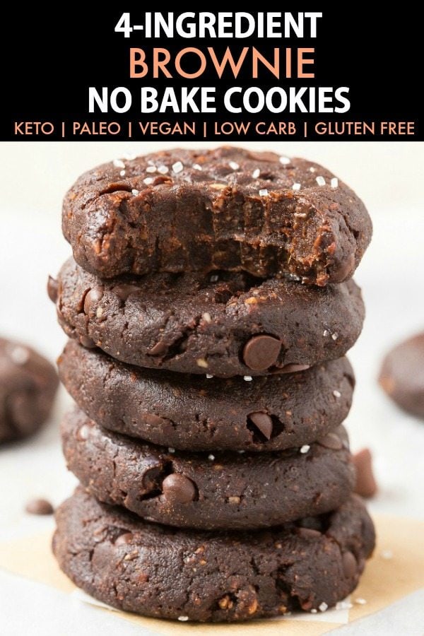 4-Ingredient No Bake Brownie Cookies (Keto, Paleo, Vegan, Sugar Free)- Make these easy no bake cookies in under 5 minutes, to satisfy your sweet tooth the healthy way! Low carb, thick, fudgy and loaded with healthy chocolate! #lowcarbrecipe #nobakecookies #ketodessert #lowcarb #sugarfree #brownie | Recipe on thebigmansworld.com