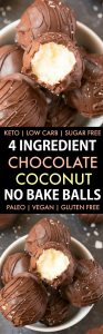 4-Ingredient Paleo Vegan Chocolate Coconut No Bake Balls in a collage