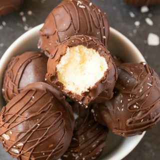 4-Ingredient Paleo Vegan Chocolate Coconut No Bake Balls (Keto, Low Carb, Sugar-Free)- an easy recipe for healthy chocolate coconut energy bites (bliss balls!)- A quick and easy protein-packed snack! #ketorecipe #energybites #energyballs #blissballs #paleorecipe #vegan #ketosisrecipe | Recipe on thebigmansworld.com